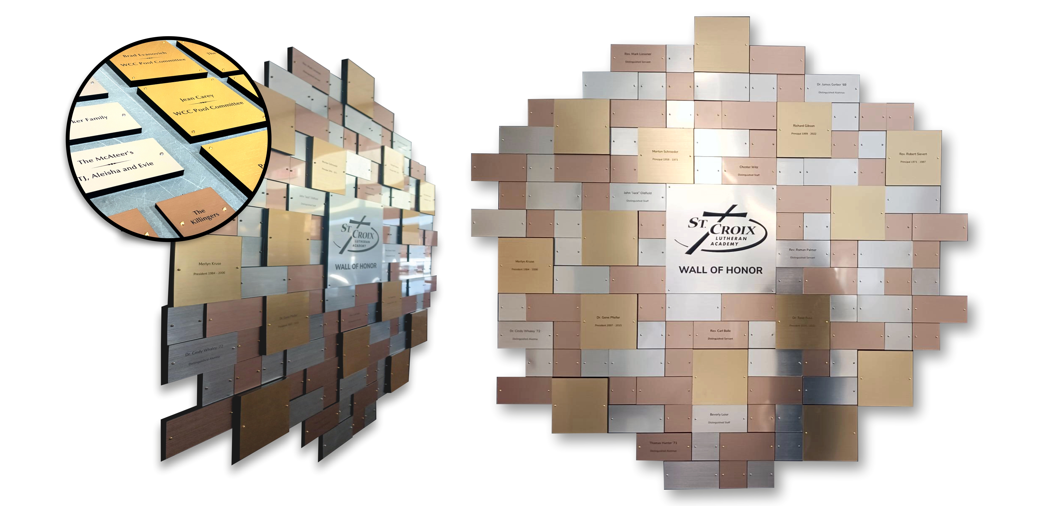 3D dimensional donor cube recognition wall with personalized multicolor donor plaques